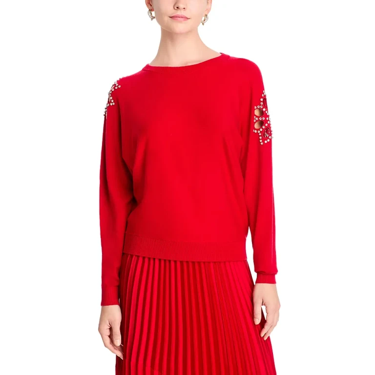 T Tahari Embellished Crewneck Sweater