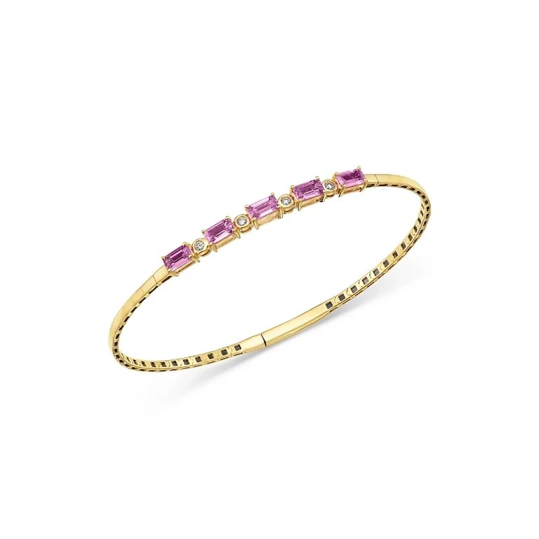 Pink Sapphire & Diamond Bracelet in 14K Yellow Gold