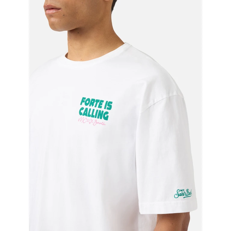 Mc2 Saint Barth Delmar T-Shirt With Forte Is Calling Print And Maxi Graphic On The Back White - Men