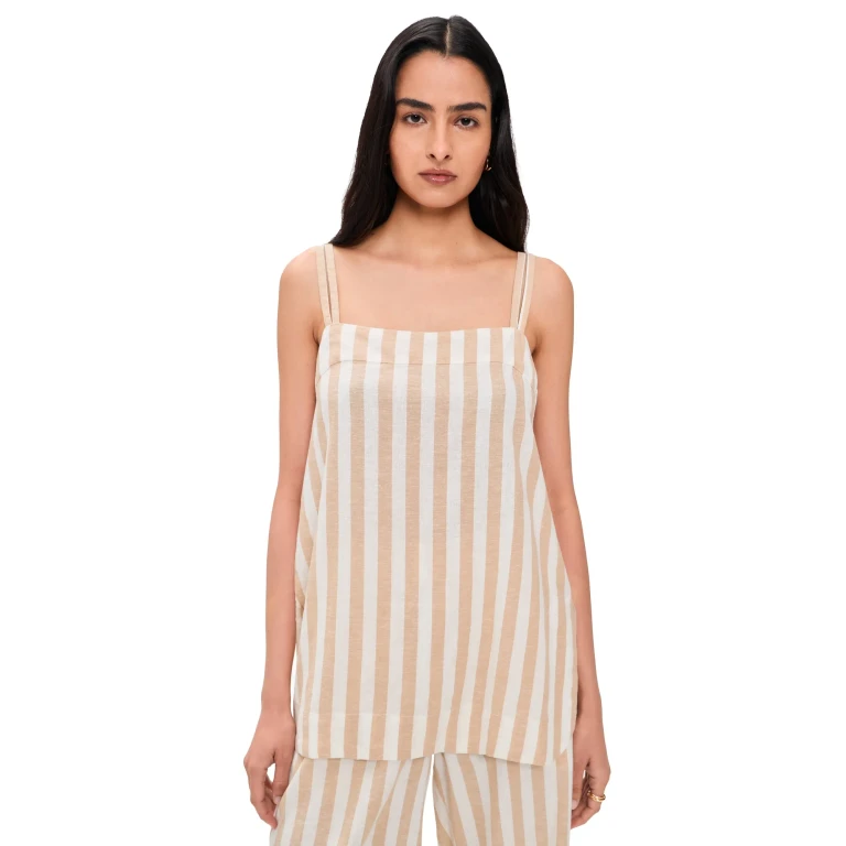 Marine Layer Hemp Tank Cream/Taupe Stripe L