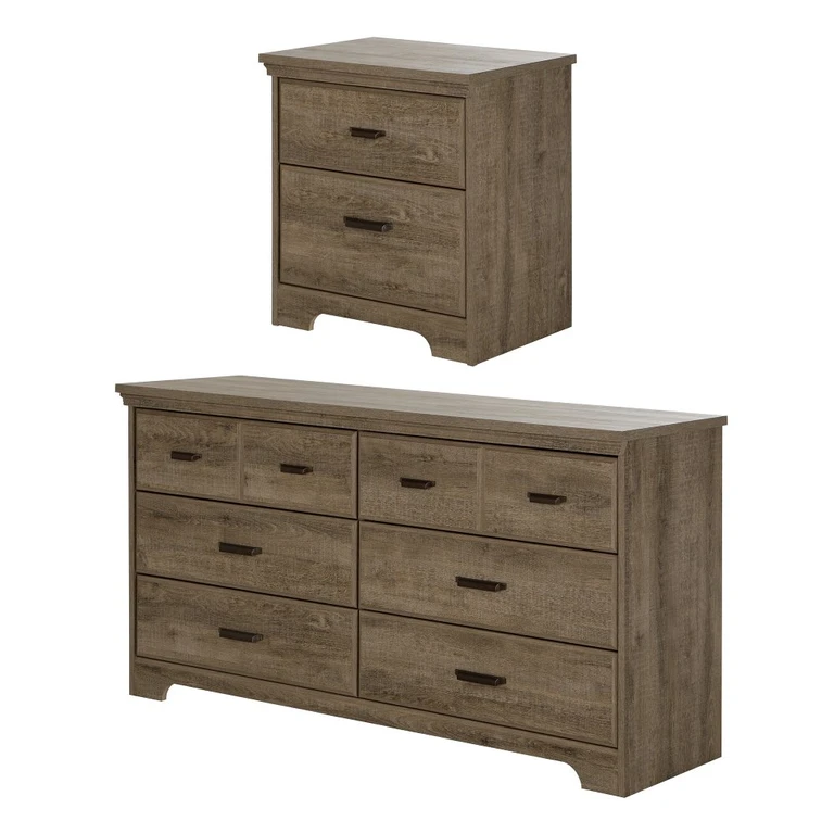 Versa Weathered Oak Double Dresser and Nightstand