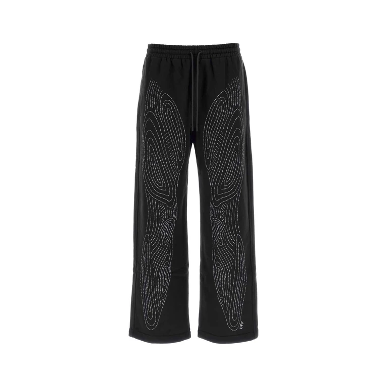 Off-White Black Cotton Joggers Blkwht Exterior: Pantaloni - Men