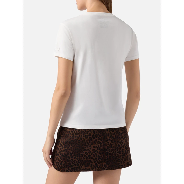 Mc2 Saint Barth Emilie Organic Cotton T-Shirt White With Vacanze Di Natale Flock Print Special Edition - Women