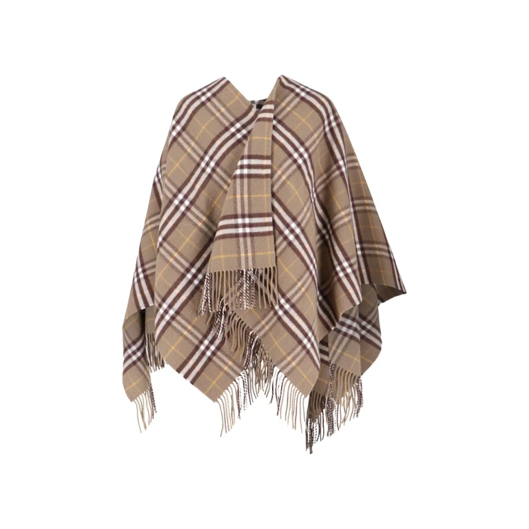 BURBERRY Check wool and cashmere cape Woman One Size