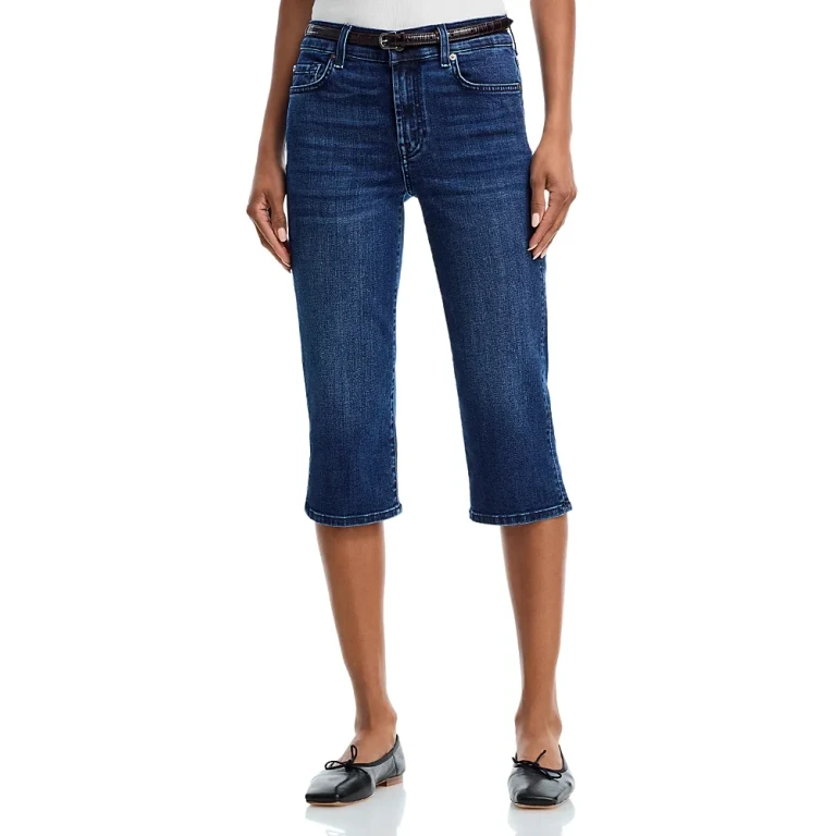 7 For All Mankind High Rise Cropped Slim Jeans in Soho Dark