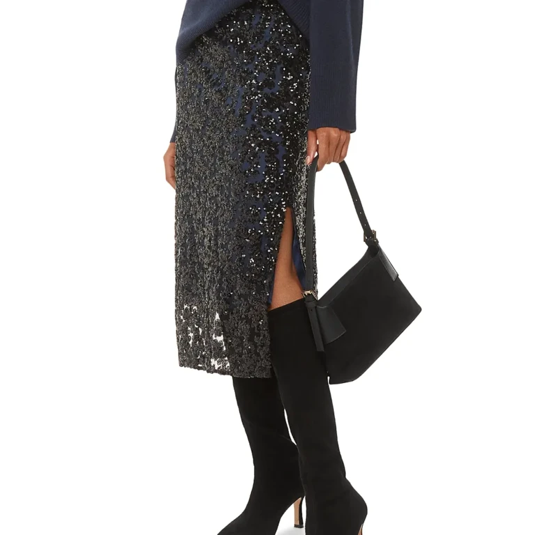 Whistles Petite Floral Sequined Midi Skirt