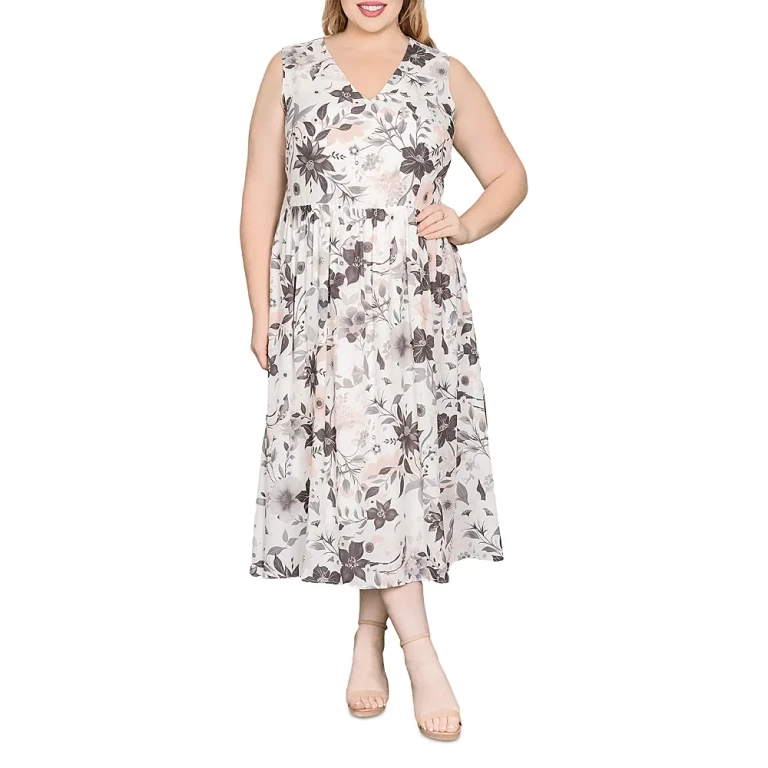 Sleeveless V Neck A Line Midi Dress