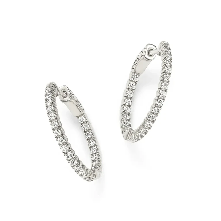 Diamond Inside Out Hoop Earrings in 14K White Gold, 1.0 tcw