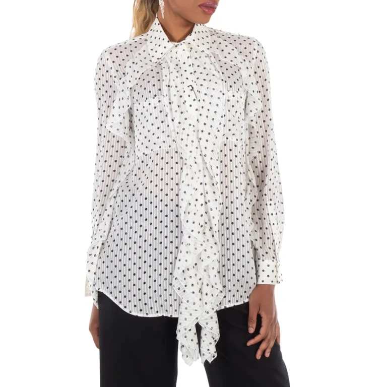 Burberry Ruffled Polka Dot Silk Chiffon Blouse, Brand Size 8 ( US Size 6 )