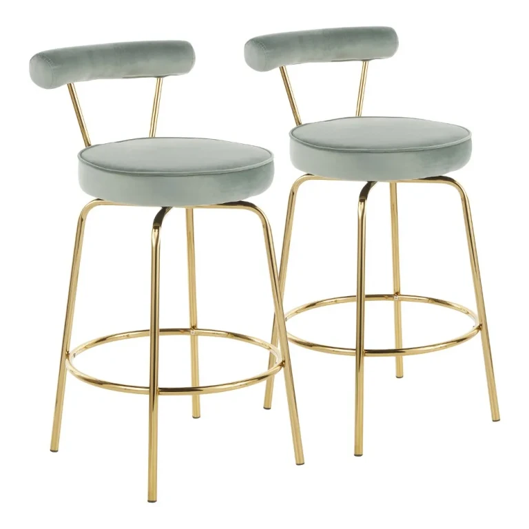 Contemporary Sage Green and Gold Swivel Counter Height Stool (Set of 2) - Rhonda