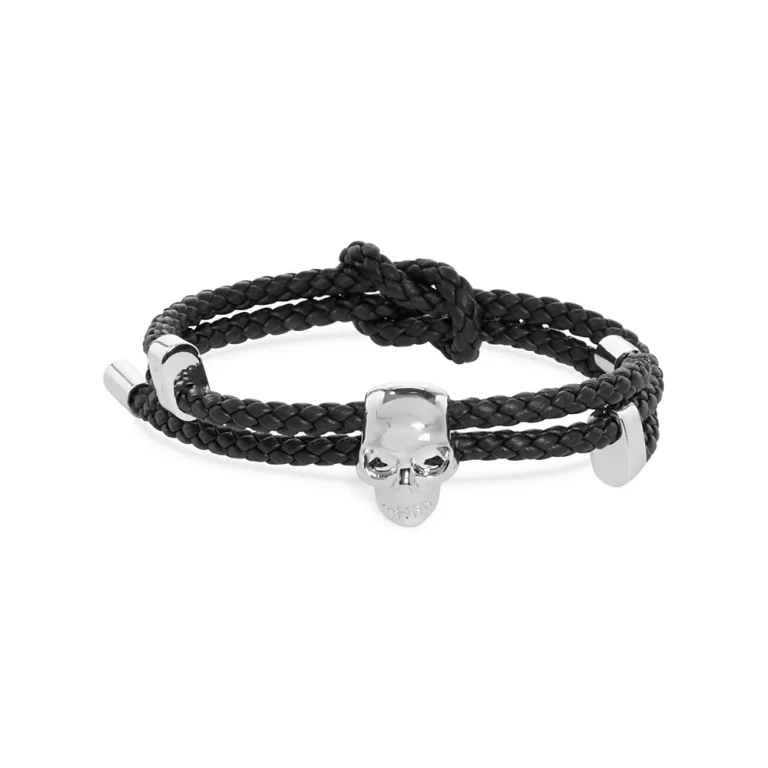 McQueen Skull Braided Leather Bracelet