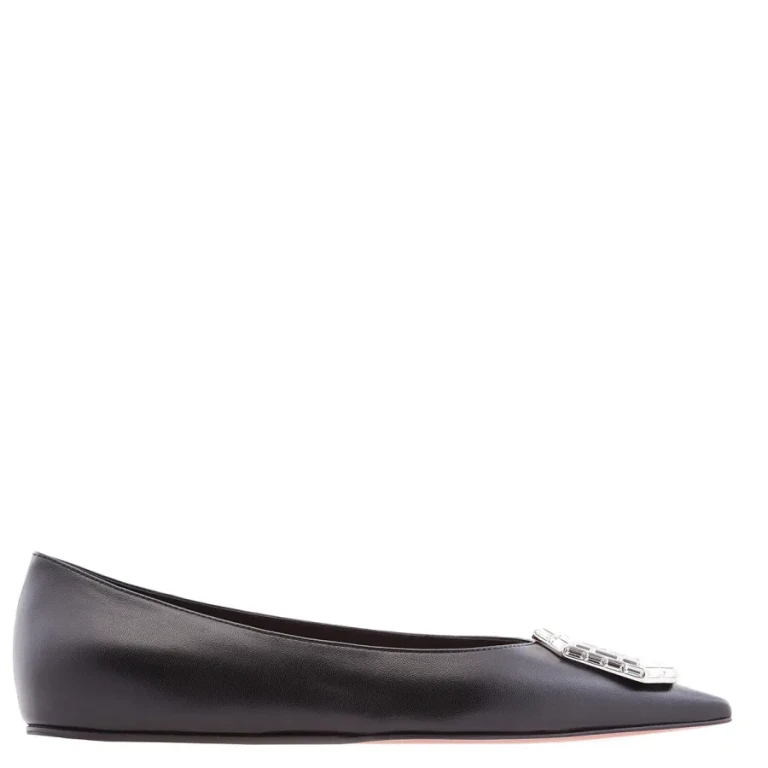Amina Muaddi Nappa Black Camelia Ballet Flats