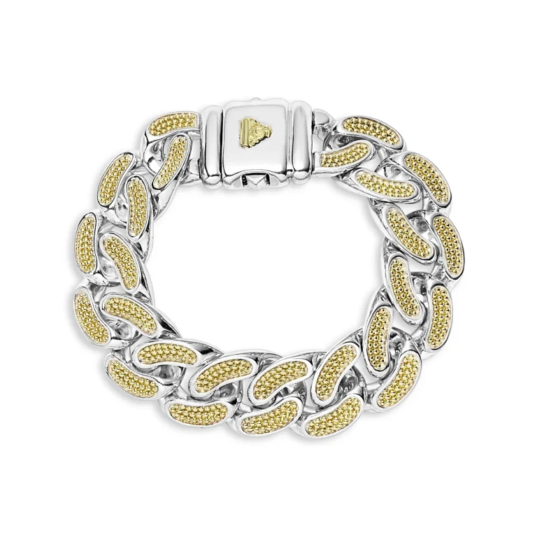 Lagos Men's 18K Yellow Gold & Sterling Silver Anthem Caviar Bead Wide Curb Link Bracelet
