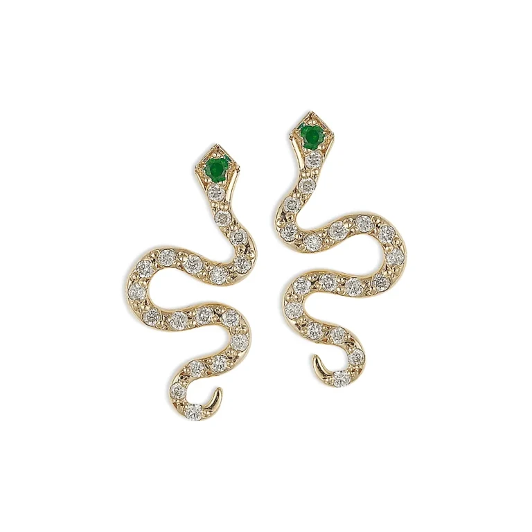 Ileana Makri 18K Yellow Gold Snakes Tsavorite & Diamond Python Stud Earrings