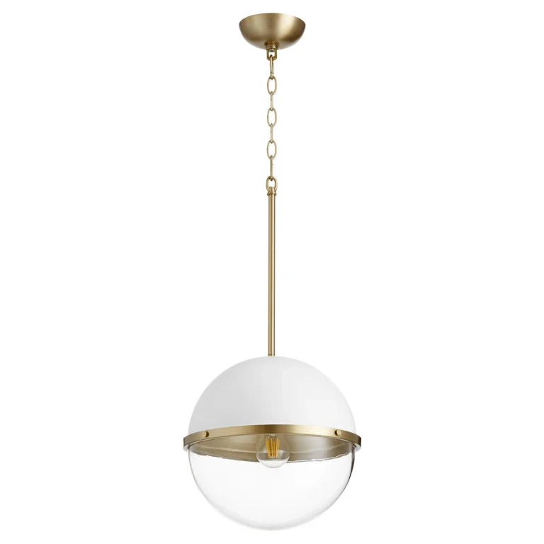 Sphere Pendants 1-Light Pendant in Studio White w with Aged Brass