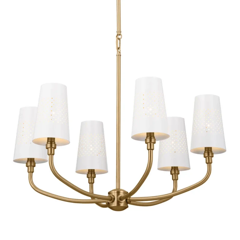 Brushed Natural Brass Six Light Chandelier from the Adeena Collection