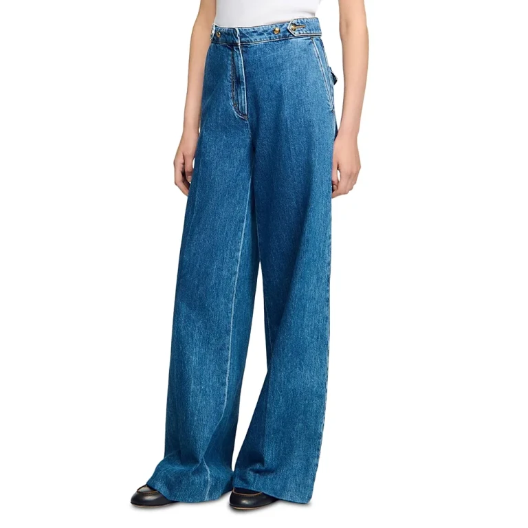 Sandro Mid Rise Wide Leg Jeans in Blue Jean