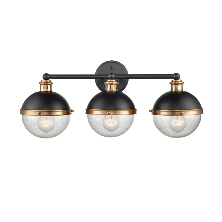 Ellmira 3-Light Vanity in Matte Black with Aged Brass