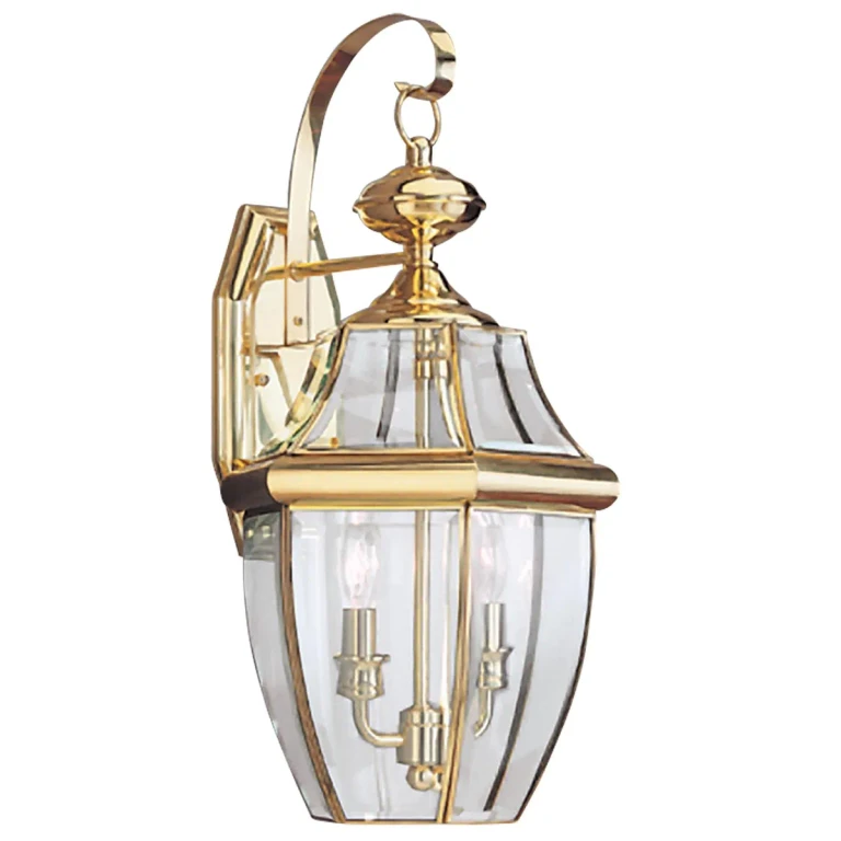 Polished Brass Two Light Outdoor Wall Lantern from the Lancaster Collection