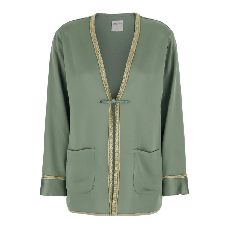 Forte_Forte Green Jacket With Contrast Finishes And Hook Closure On The Front In Viscose Blend Women
