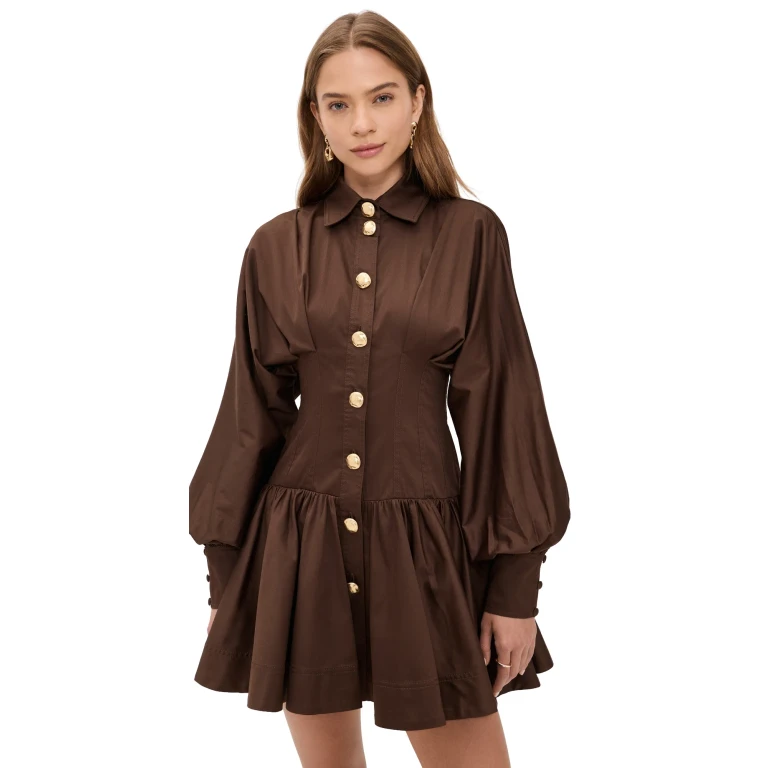 Aje Alexa Long Sleeve Mini Dress Chocolate 4