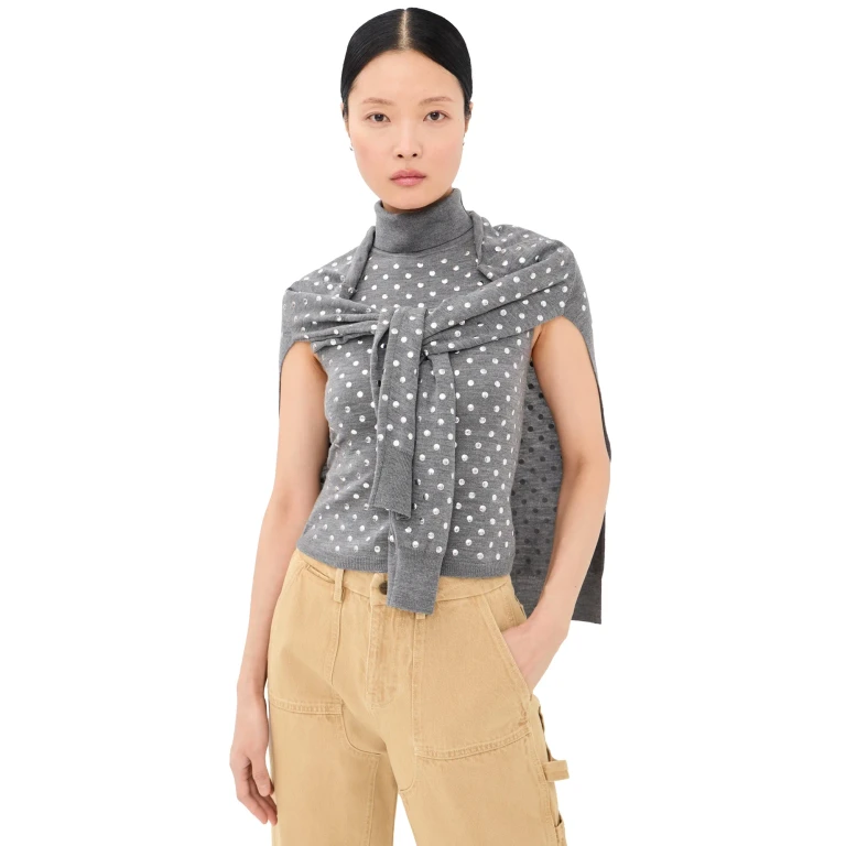 Monse Studded Halter Neck Top with Scarf Light Grey M