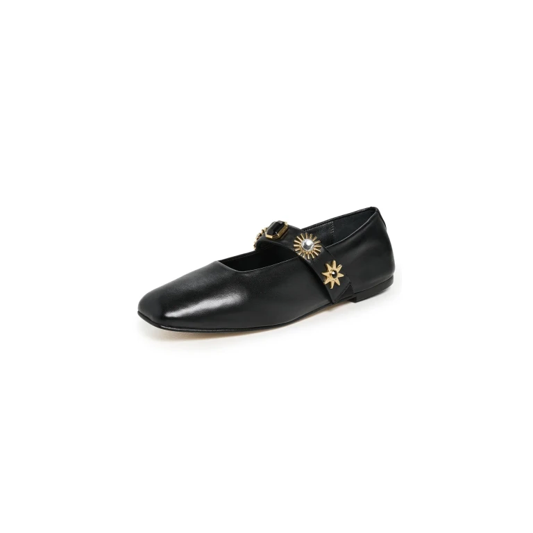 Freda Salvador Jasmine Flats Black Nappa with Embellishment 8.5