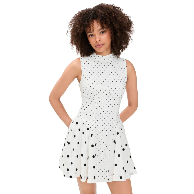 Another Girl Polka-Dot Mix Gathered Hip Mini Dress White S