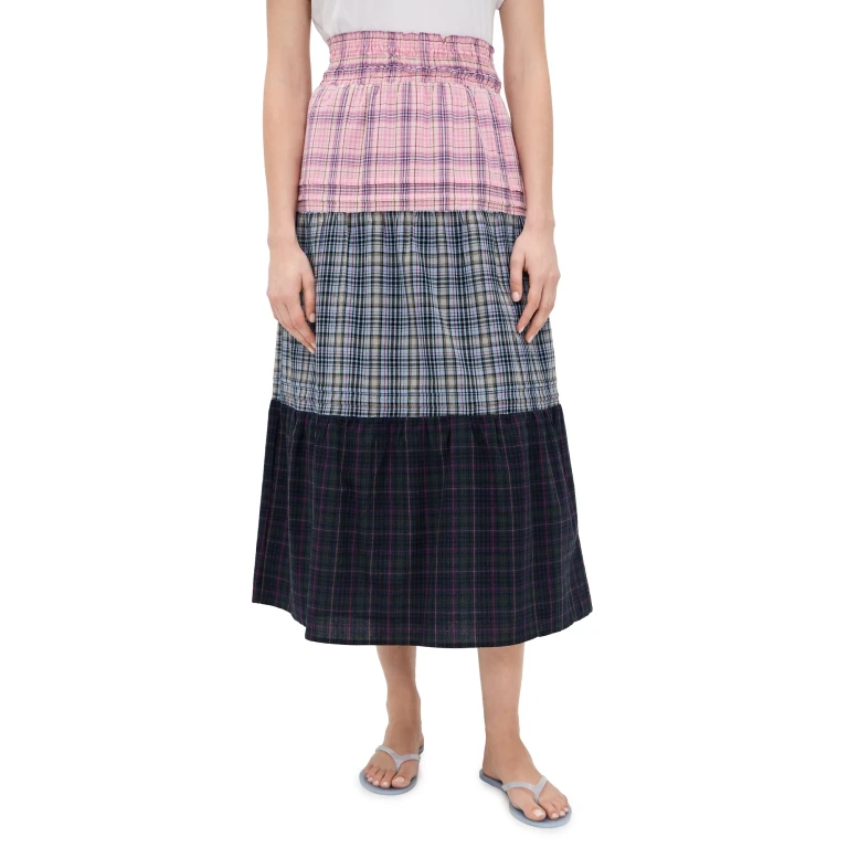 Rowing Blazers Tiered Plaid Skirt Mixed Plaid L
