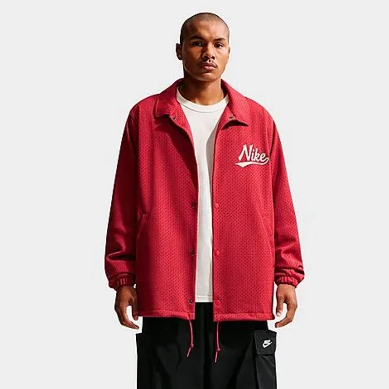 Nike Men's Sportswear Club Coaches Jacket in Team Crimson/Light Khaki Size: XS