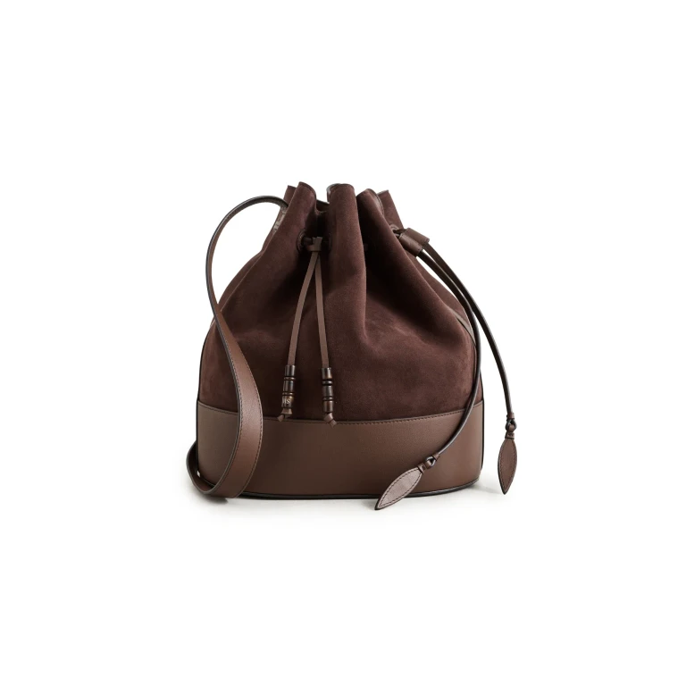 Hunting Season Extra Large Drawstring Bucket Bag In Suede Dark Brown One Size