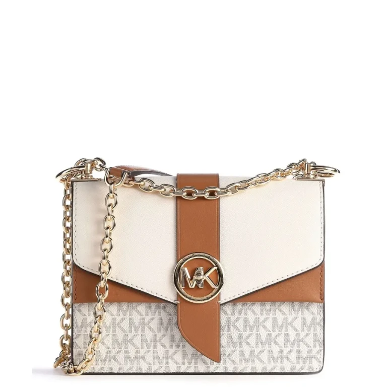 Michael Kors Ladies Greenwich Small Presbyopia Crossbody Bag - White/Acorn Brown
