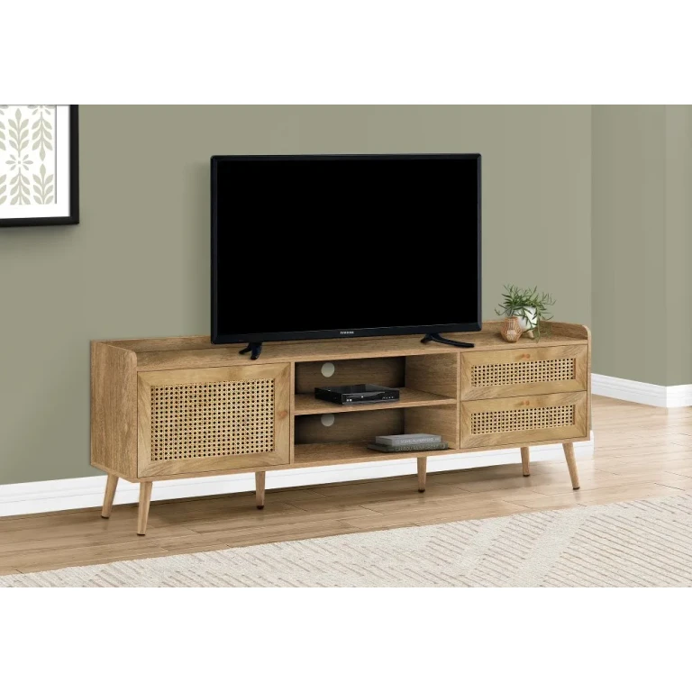 Walnut and Rattan 72" TV Stand