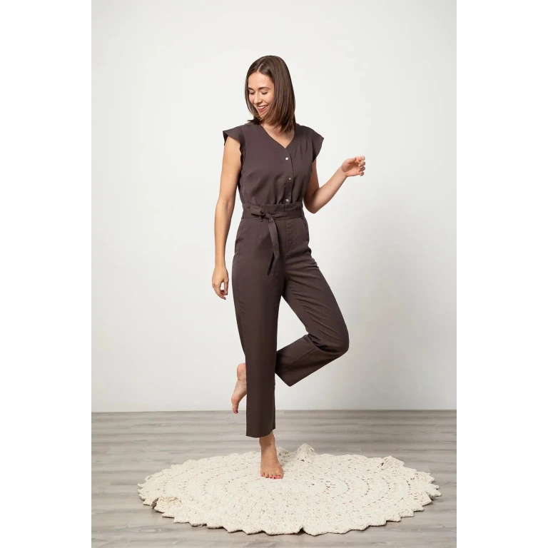 Short-sleeve Jumpsuit - Espresso