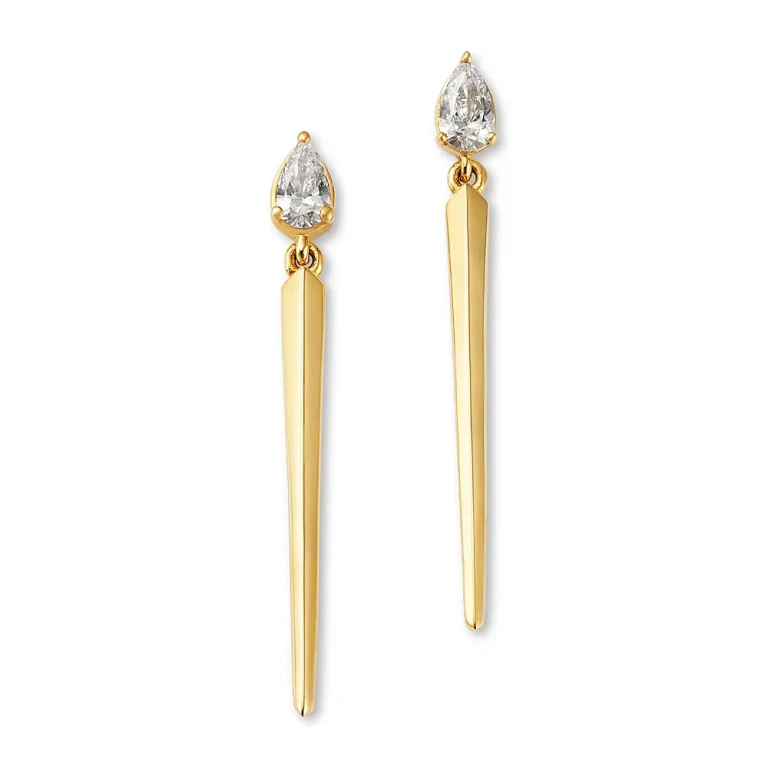 Pear Shaped Diamond Linear Drop Earrings in 14K Yellow Gold, 0.30 tcw