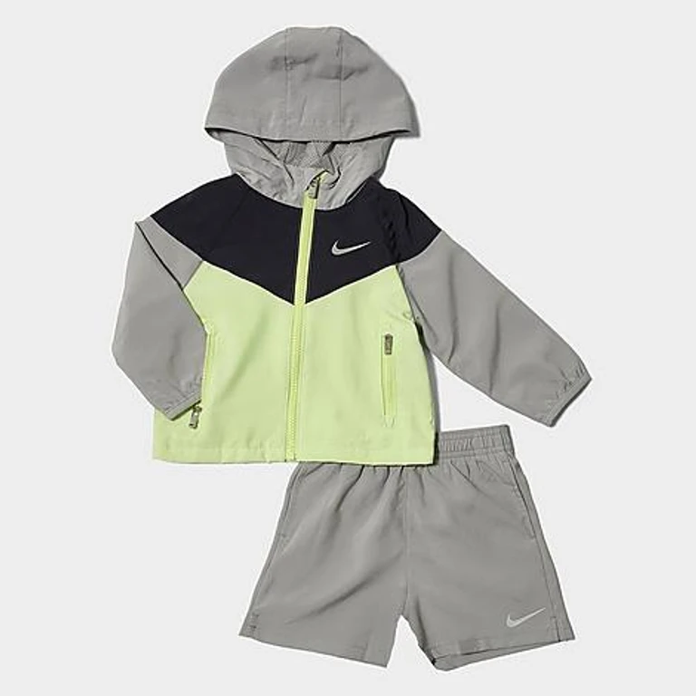 Nike Infant Windrunner Jacket and Shorts Set in Light Smoke Grey/Volt Size: 12M