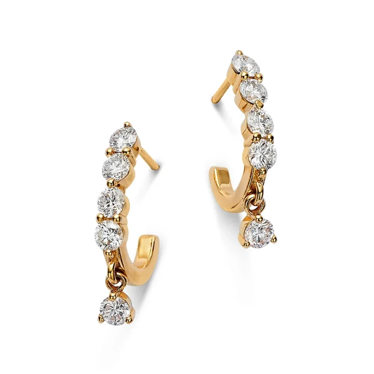 14K Yellow Gold Lab Grown Diamond Dangle Hoop Earrings