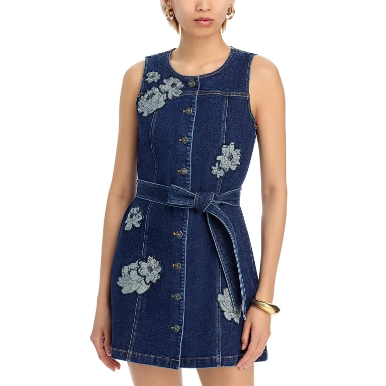 Cinq a Sept Marsha Floral Applique Mini Denim Dress