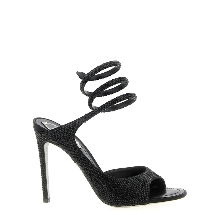 Rene Caovilla Black Satin Stiletto Heel Sandals - Women