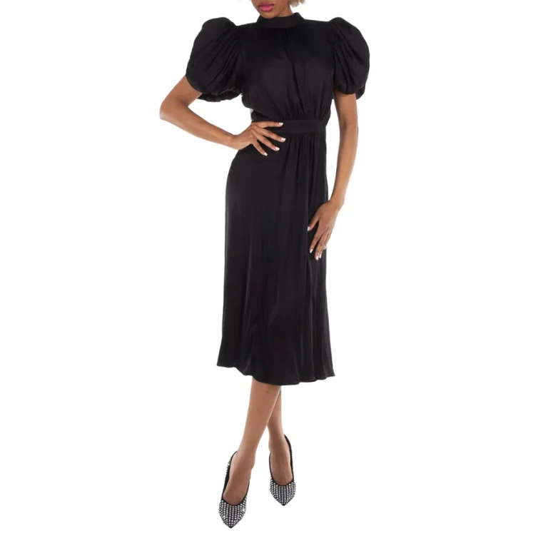 Rotate Ladies Black Puff Sleeve Midi Dress