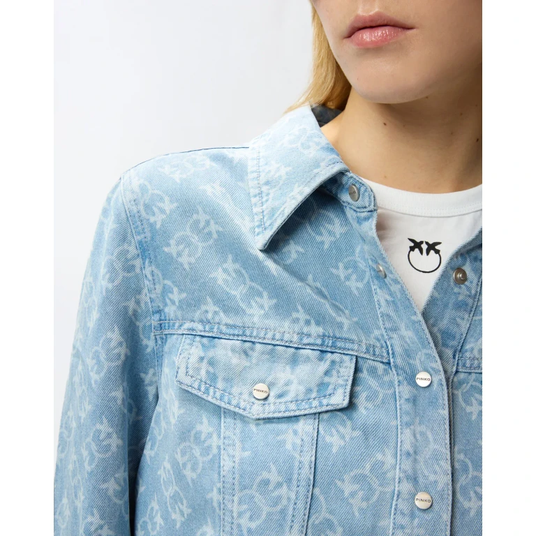 Pinko - Chemisier en denim avec logo Love Birds - S