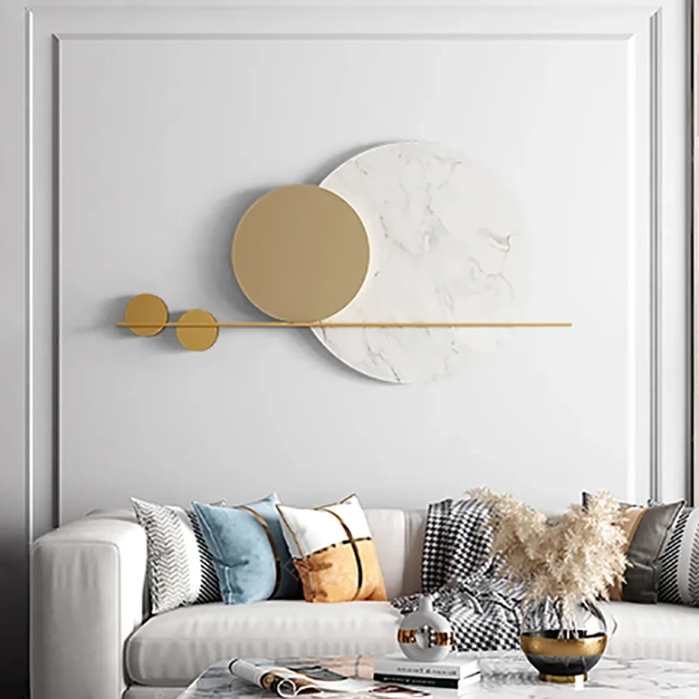 47.2" Modern Geometric Wall Decor Round Metal Wall Art in Gold & White for Living Room