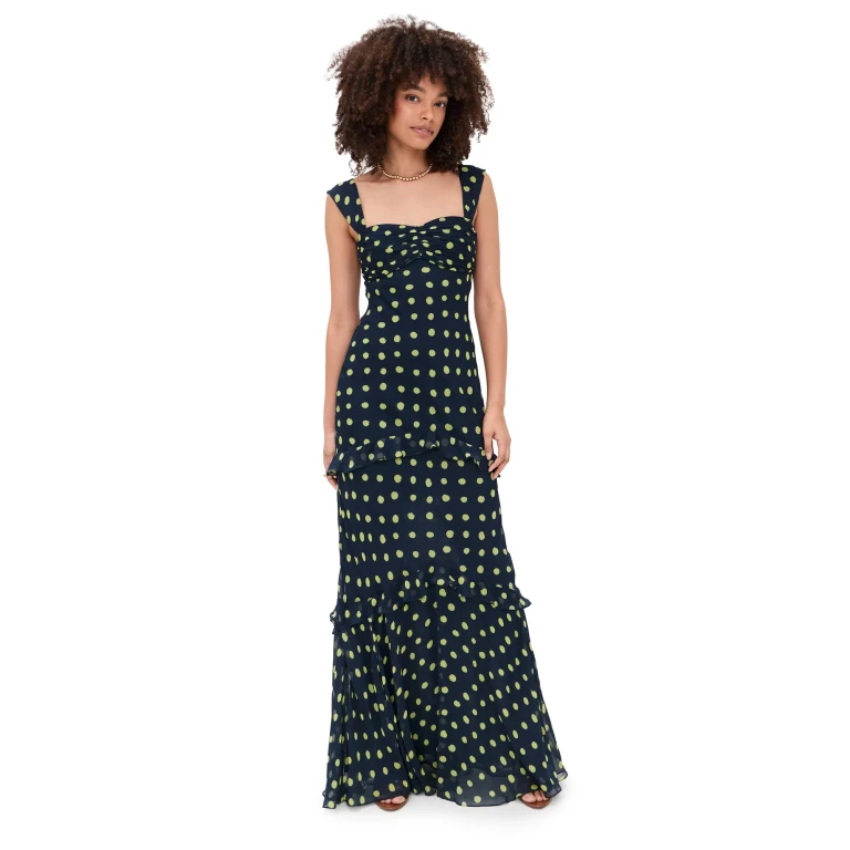 SALONI Selma Long Dress Polka Lemon 8