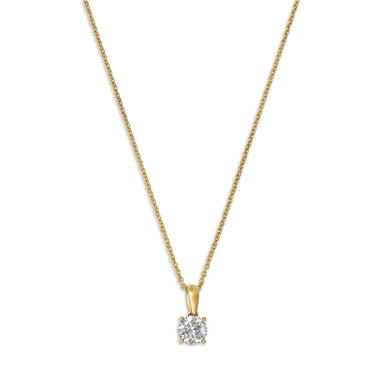 Certified Diamond Colorless Solitaire Pendant Necklace in 18K Yellow Gold, 0.50 tcw