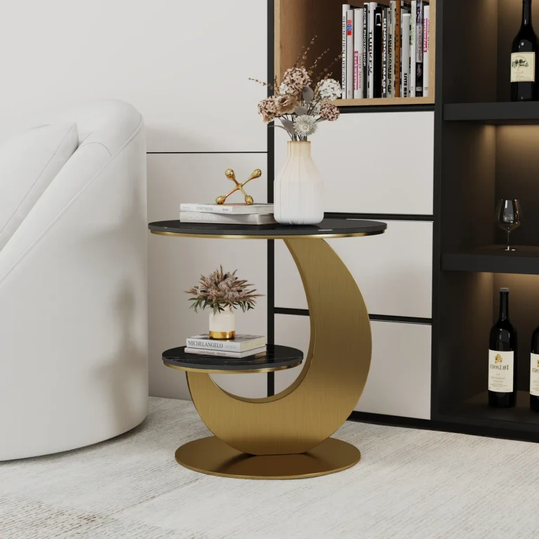 Sintered Stone Side Table 2 Tier Decorative Cocktail Table Round End Table Modern Simplicity Living Room