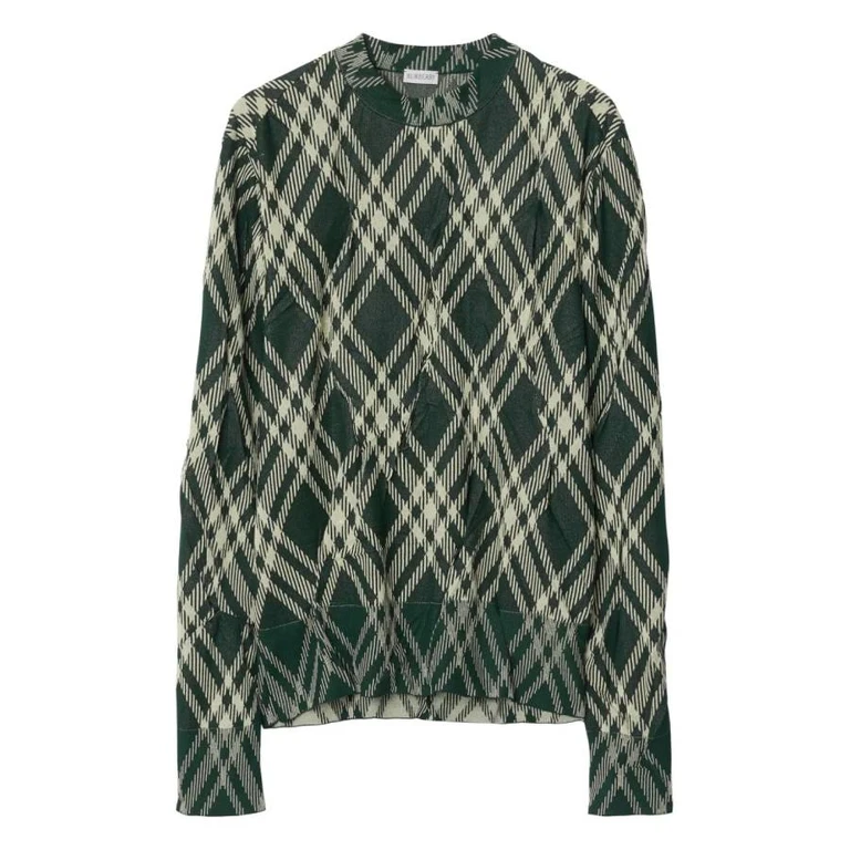 Burberry Check Cotton Blend Crinkled Sweater