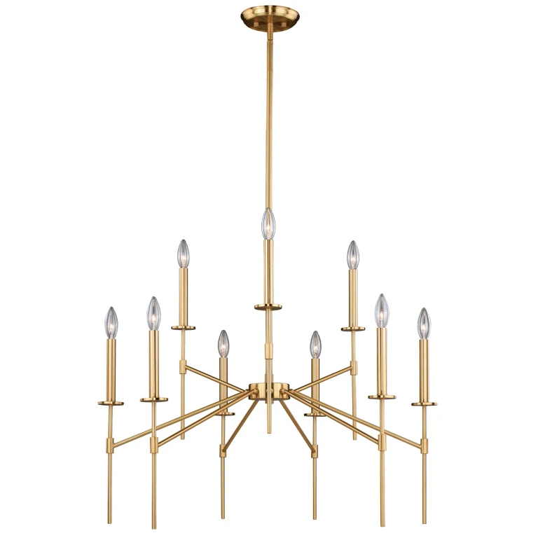 Natural Brass Nine Light Chandelier from the Kedzie Collection