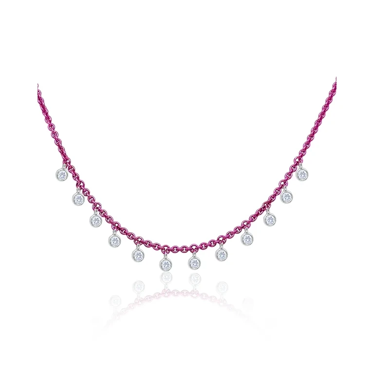 Meira T Pink Rhodium Plated Sterling Silver Diamond Dangle Beaded Necklace, 16-18