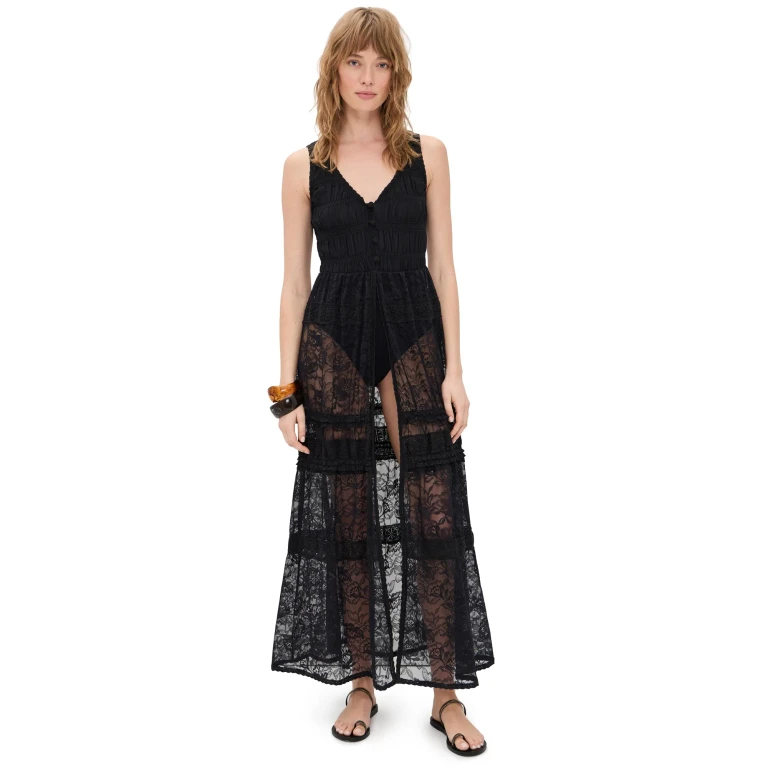 Free People Sweet Saloon Sleeveless Maxi Dress Black S