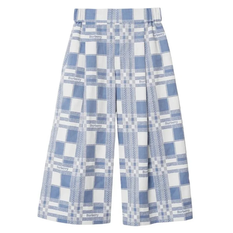 Burberry Kids Maya Cotton Check Wide-Leg Pants
